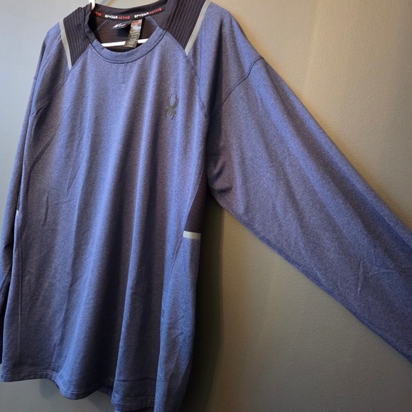 Spyder Active Mens Long Sleeve Athletic Shirt Blue L/G ProWeb Tech Base Layer - Picture 5 of 9